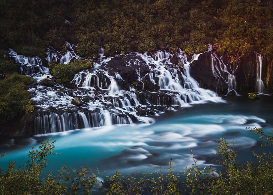 waterfalls during daytime, nature, outdoors, river, iceland, human, HD wallpaper