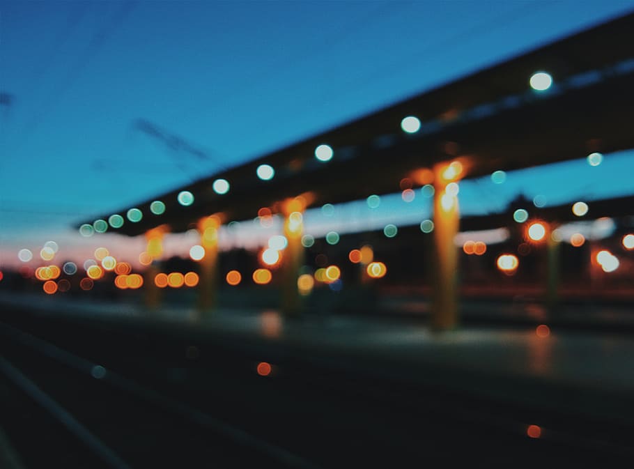 no focus, railway, lights, illuminated, transportation, night HD wallpaper