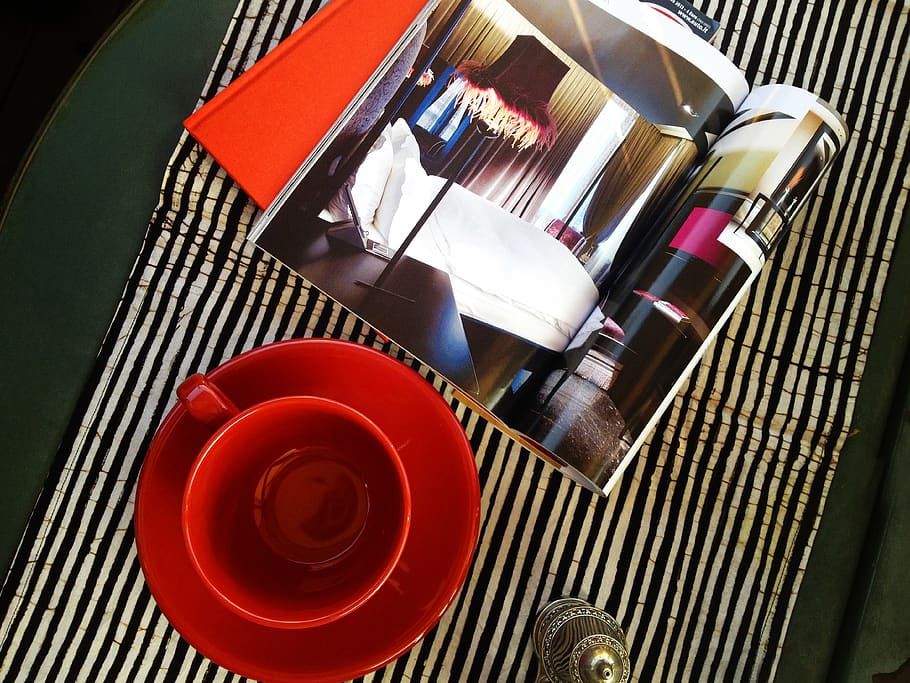 HD wallpaper: italy, milan, cup of tea, red, magazine, table, stripes,  interior design