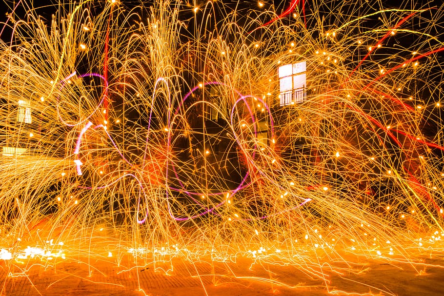 illuminated, glowing, celebration, long exposure, night, motion HD wallpaper