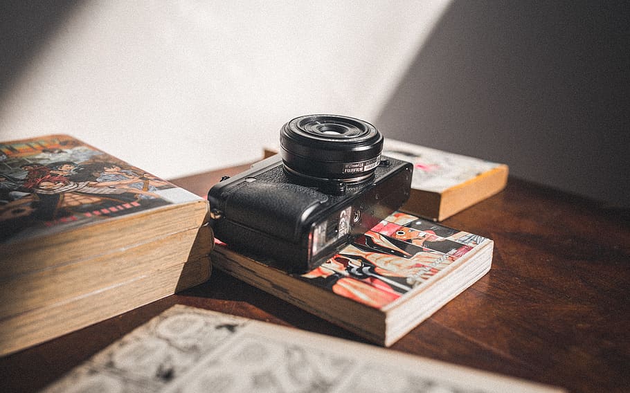 black DSLR camera, film, retro, vintage, lens, mirrorless, magazine, HD wallpaper