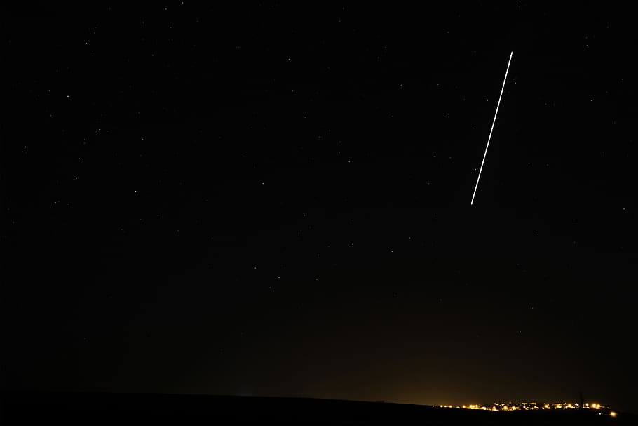 black mountain with white falling star, night, sky, space, star - space HD wallpaper