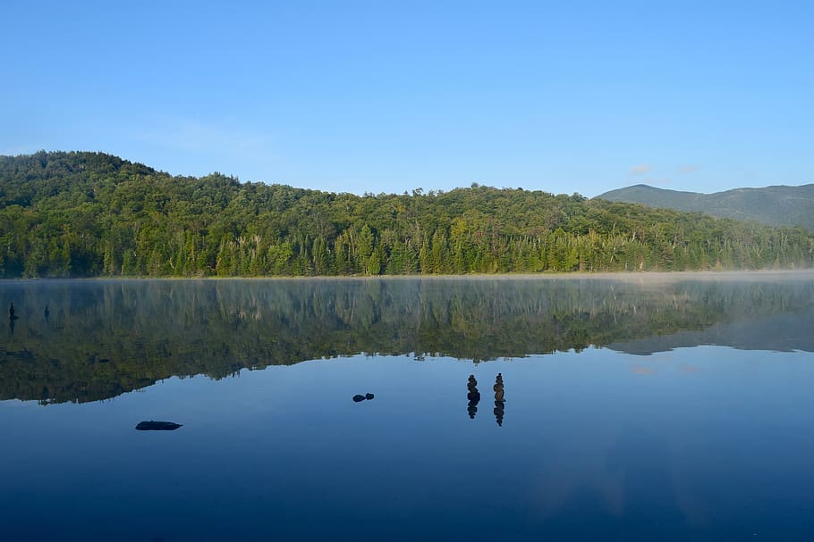 lake, summer, landscape, nature, water, reflection, morning HD wallpaper
