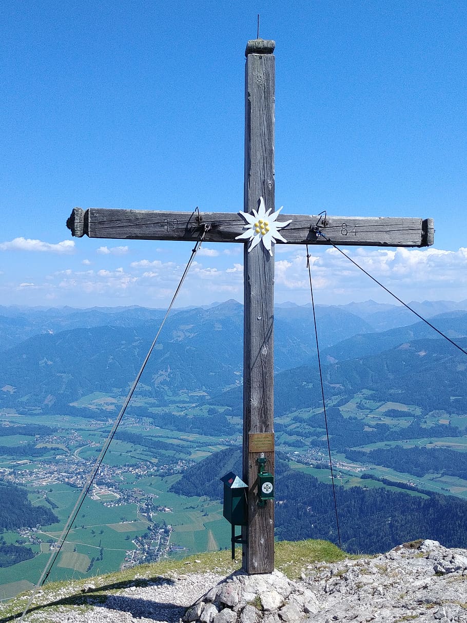 summit cross, mountain, austria, alpine, landscape, nature HD wallpaper