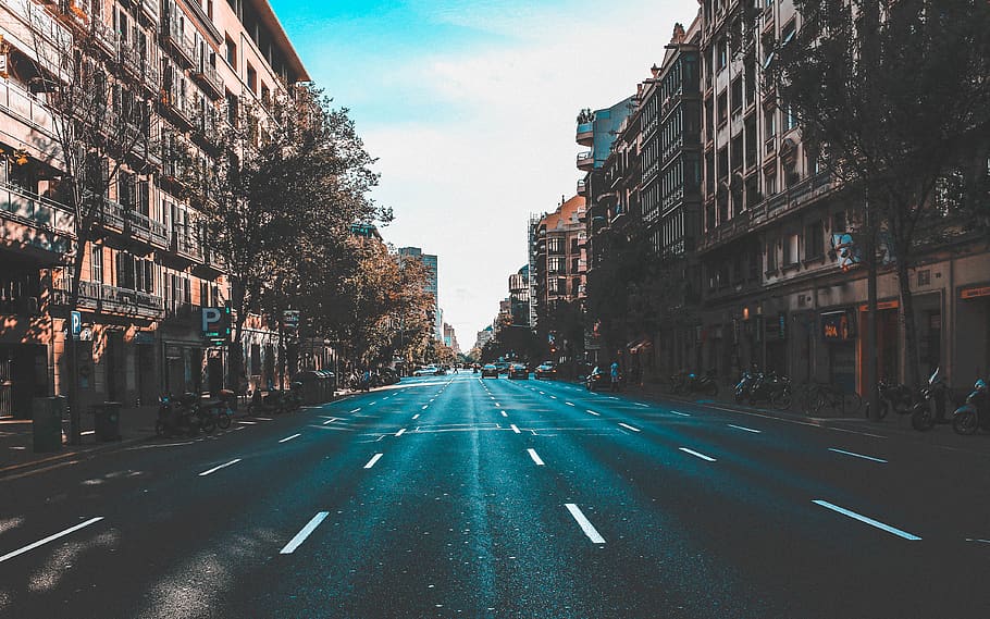 road near building structures, way, highway, vehicle, automobile HD wallpaper