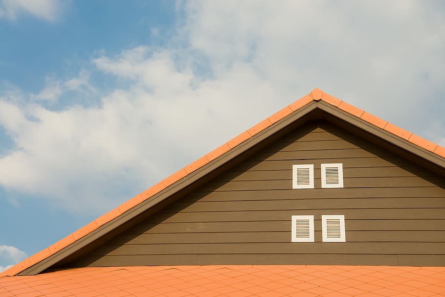 Orange and Gray Painted Roof Under Cloudy, colors, corrugated HD wallpaper