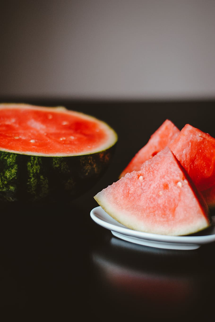 sliced watermelon on plate, fruit, food, flora, plant, produce HD wallpaper