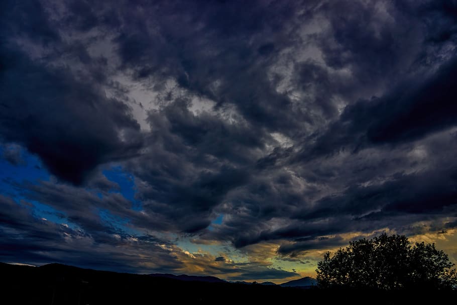 cloud, autumn, sky, tree, landscape, mountain, sunset, light HD wallpaper