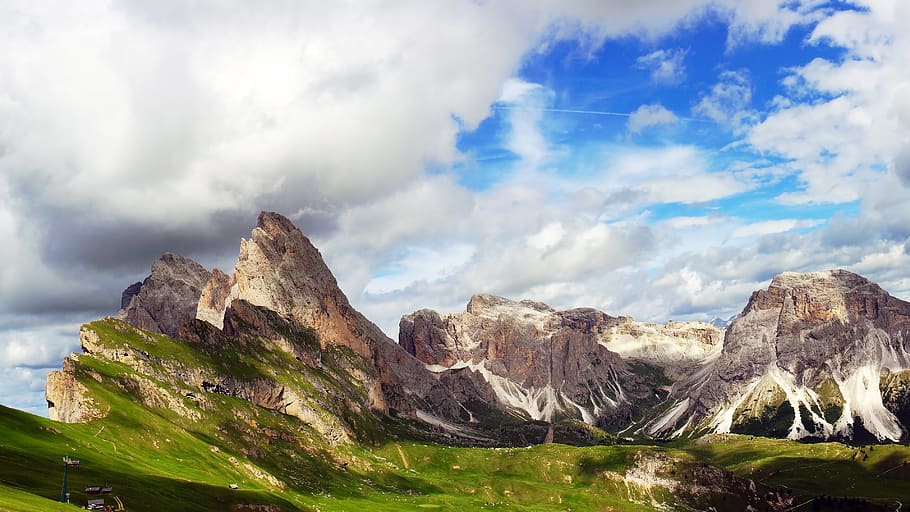 landscape photo of moutains, mountain, nature, peak, seceda, italy, HD wallpaper