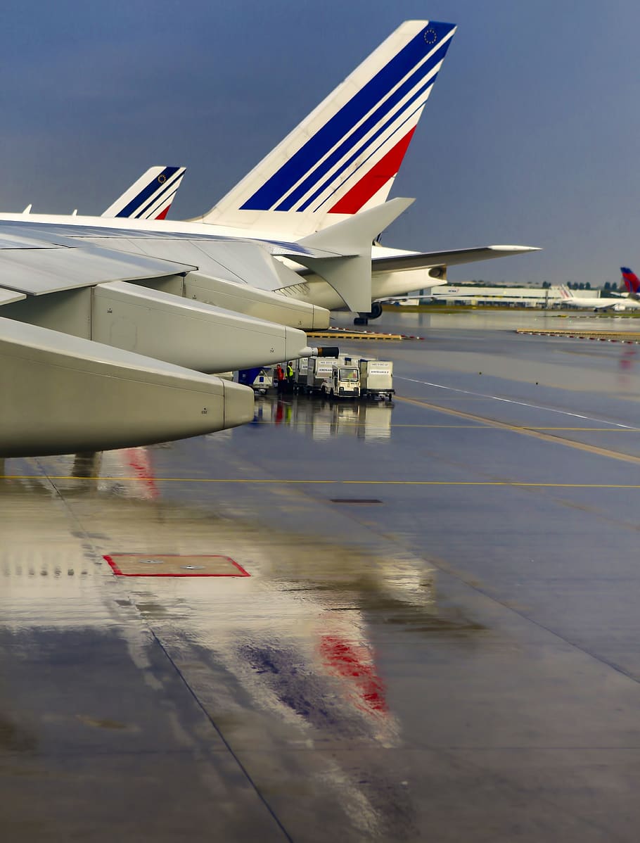 plane on road, airplane, aircraft, transportation, airport, charles de gaulle airport, HD wallpaper