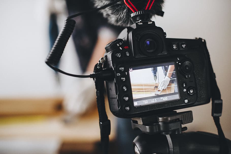 Black Dslr Camera, electronics, macro, screen, technology, television camera HD wallpaper