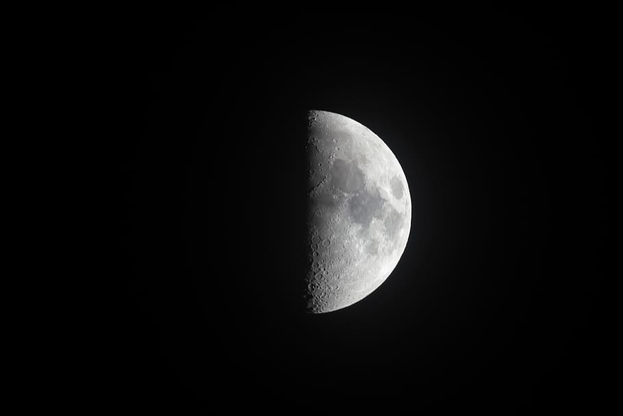 half moon, space, astronomy, night, moon surface, sky, planetary moon HD wallpaper