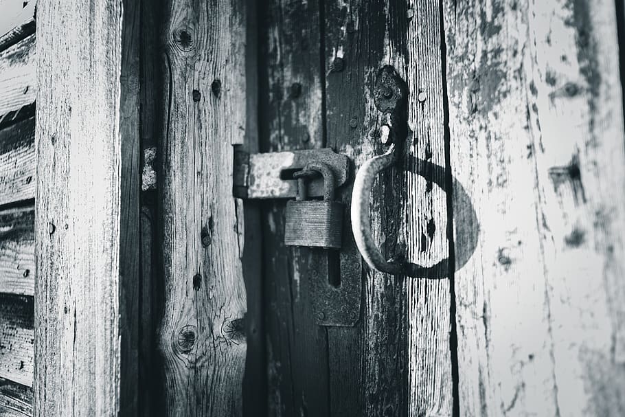locked wooden door, key, rust, symbol, cross, handle, hole, hardwood, HD wallpaper