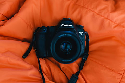 Black Canon camera, electronics, human, person, strap, digital camera HD wallpaper
