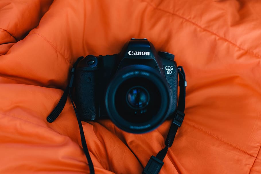 Black Canon camera, electronics, human, person, strap, digital camera HD wallpaper