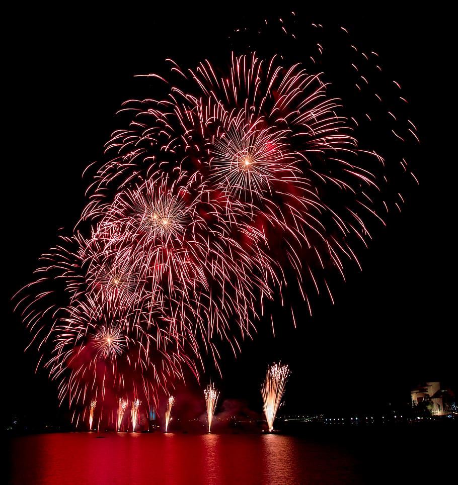 australia, canberra, night, firework, illuminated, firework display HD wallpaper