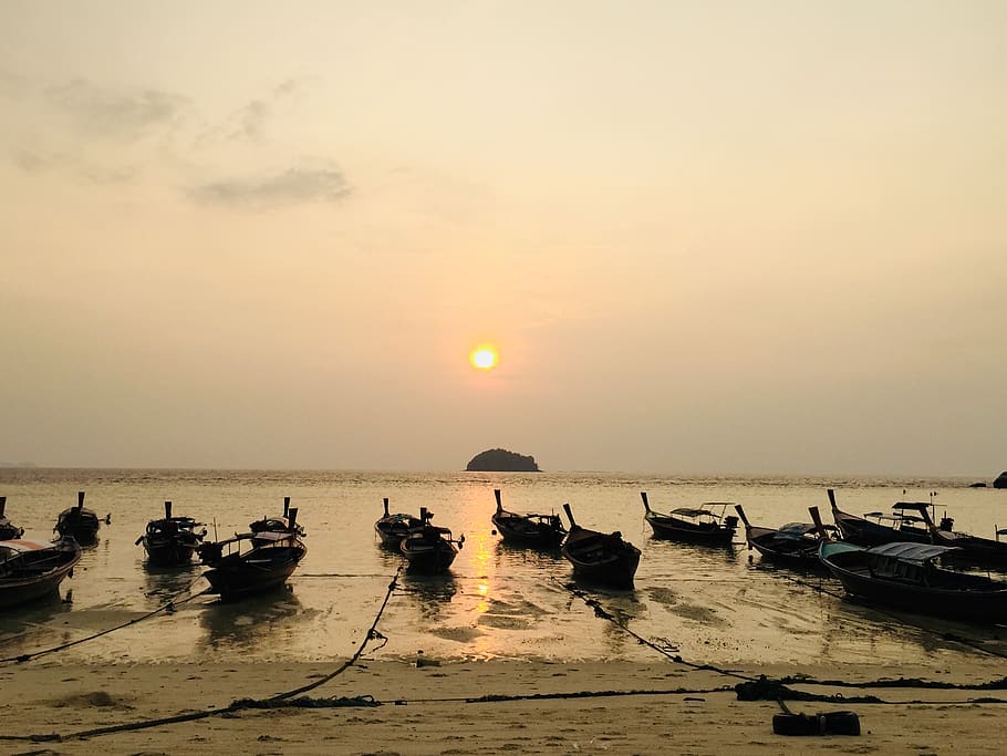 thailand, ko lipe, water, sea, sky, sunset, nautical vessel HD wallpaper