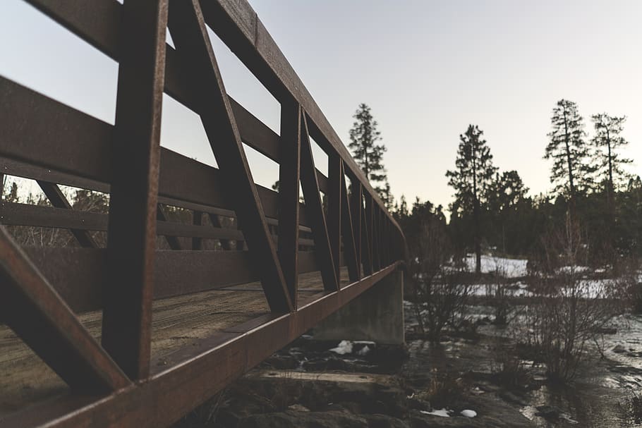 bridge, nature, outdoors, river, trees, background, wallpaper HD wallpaper