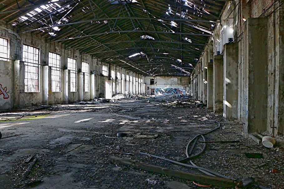 industrial ruin, industry, light, building, factory, steel, HD wallpaper