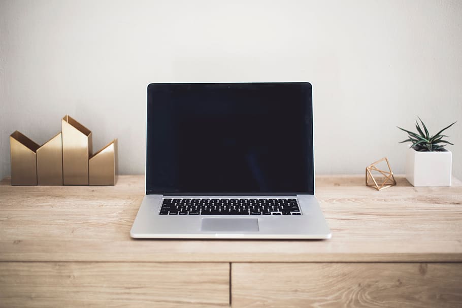 laptop, computer, browser, business, work, desk, office, wooden HD wallpaper