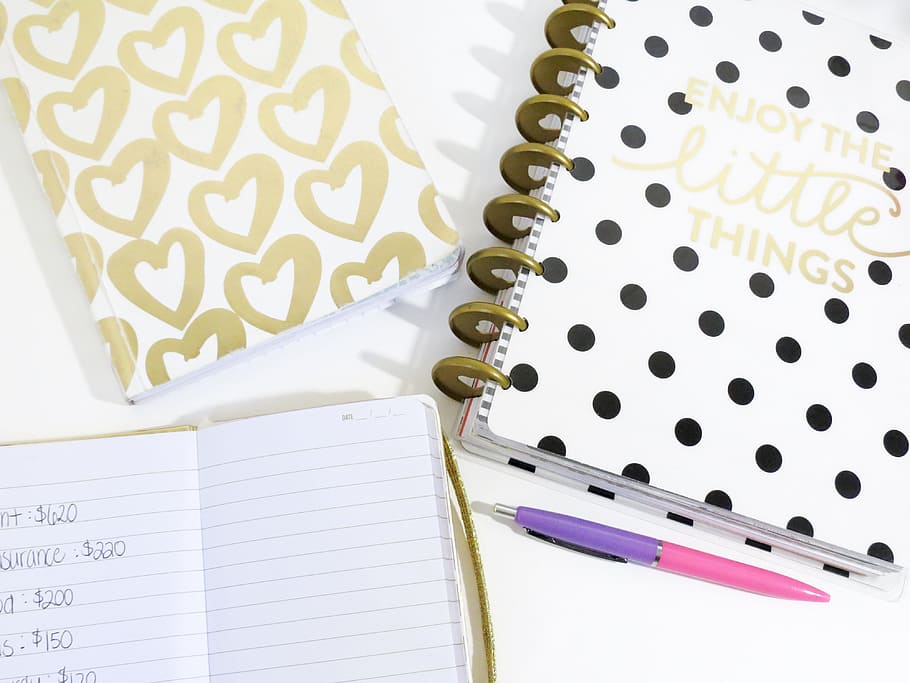 notebook, notes, pens, table, white, heart, letters, indoors HD wallpaper