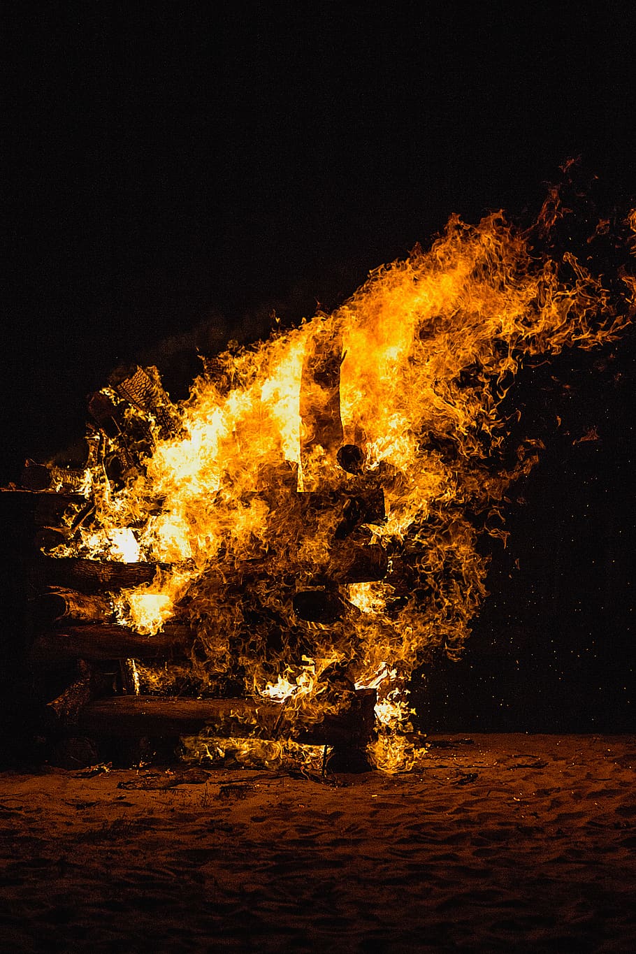 fire burning on ground, flame, fire - natural phenomenon, night HD wallpaper