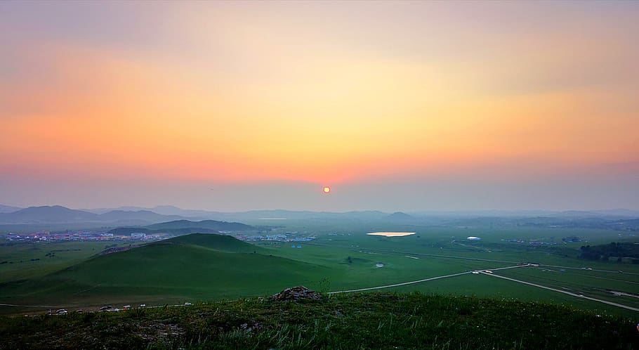 grass, sunset, sky, scenics - nature, environment, beauty in nature HD wallpaper
