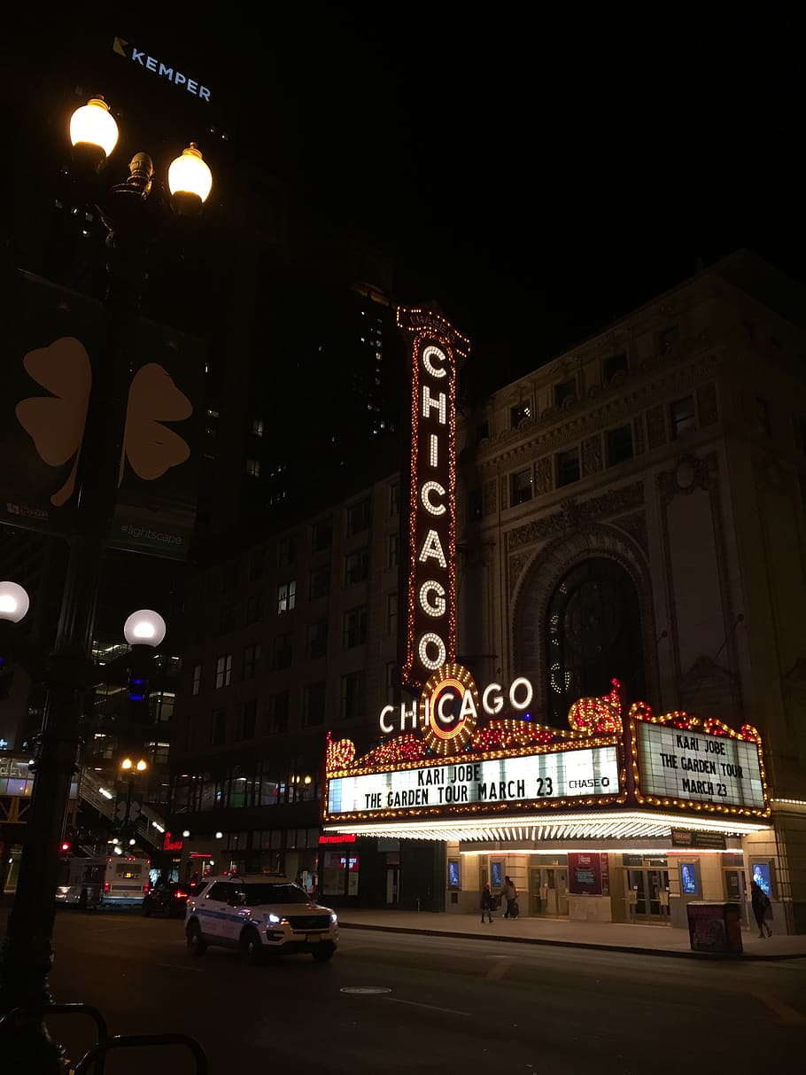 chicago, united states, the chicago theatre, city nights, windy city, HD wallpaper