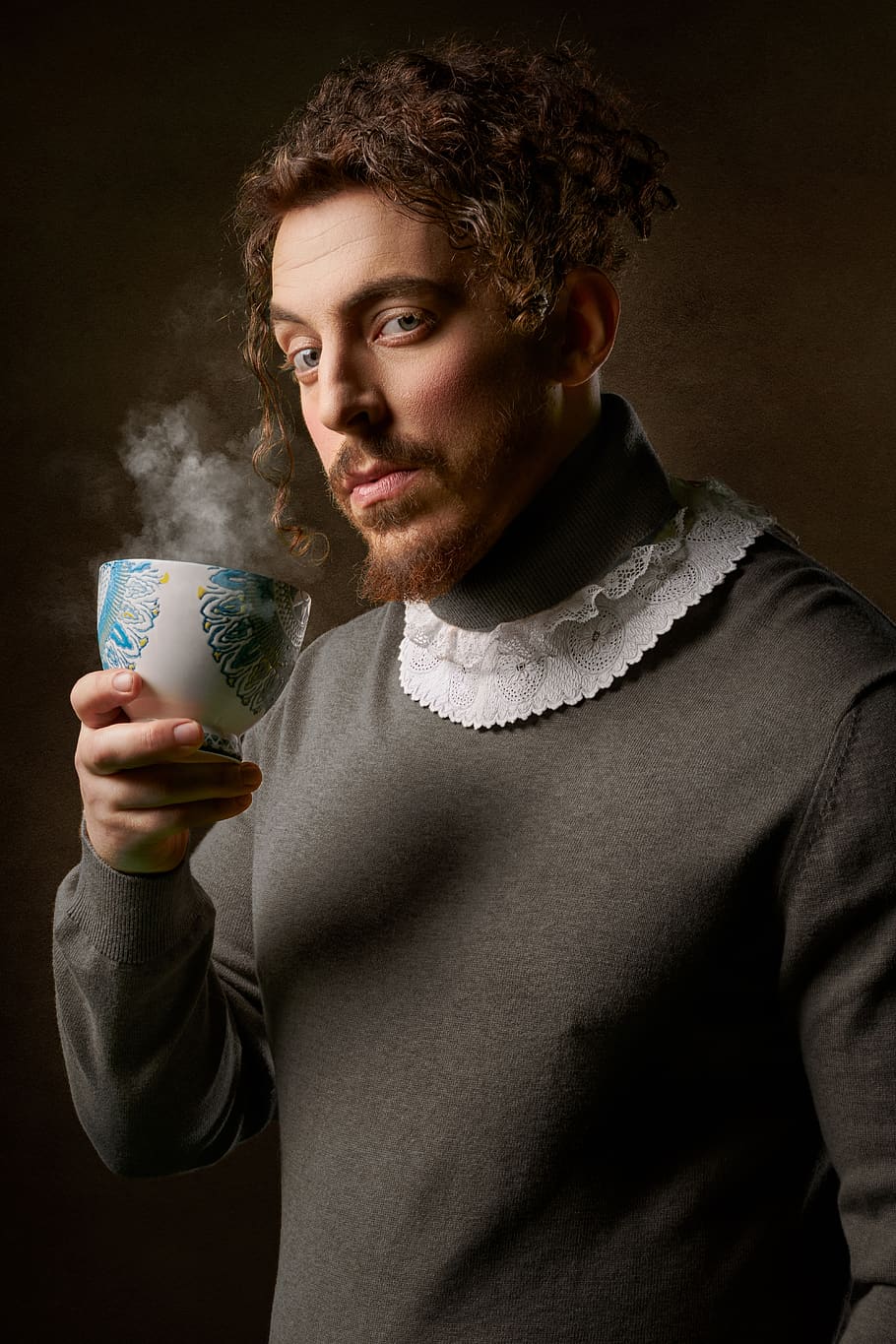 man, drink, cup, steam, coffee, male, beverage, cafe, portrait HD wallpaper