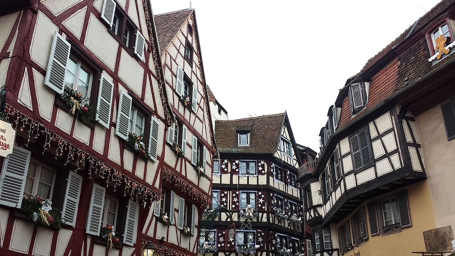 strasbourg, france, christmas, historic houses, alsace, building exterior, HD wallpaper