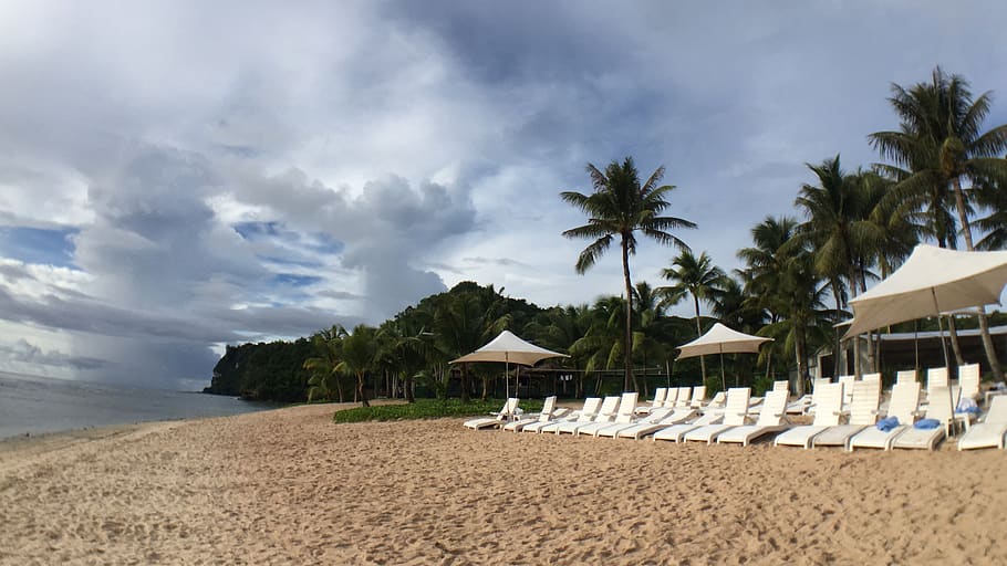 guam, beach, land, tropical climate, sky, palm tree, cloud - sky, HD wallpaper