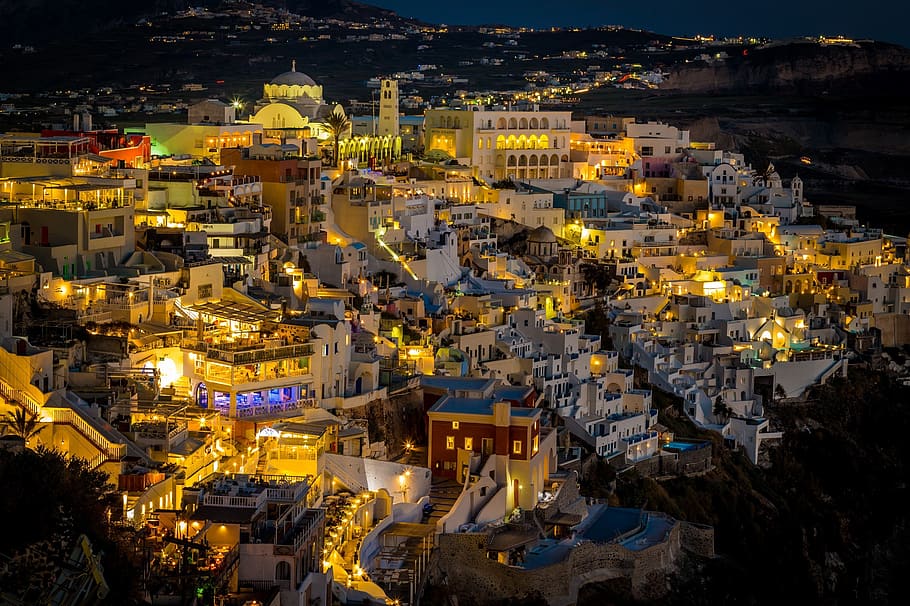santorini, evening, sunset, greece, landscape, island, tourism HD wallpaper