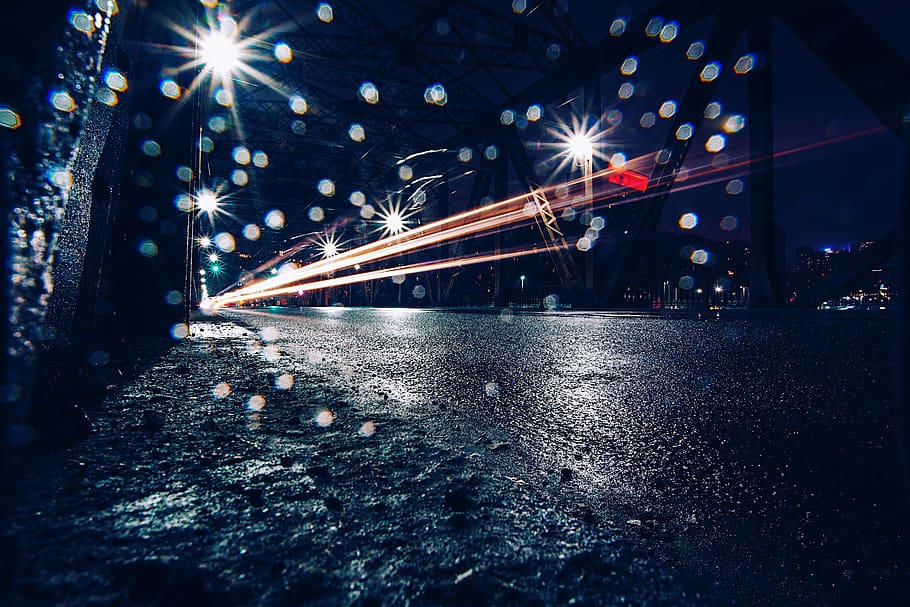 toronto, canada, long exposure, night, light trail, street HD wallpaper