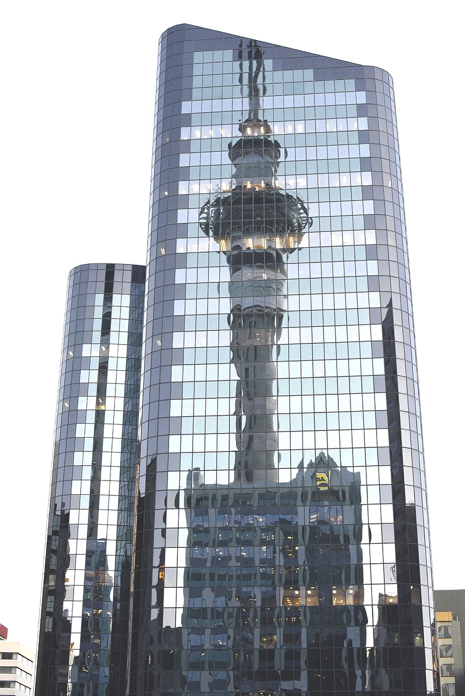 auckland, skytower, reflection, architechure, skyscrapers, new zealand HD wallpaper