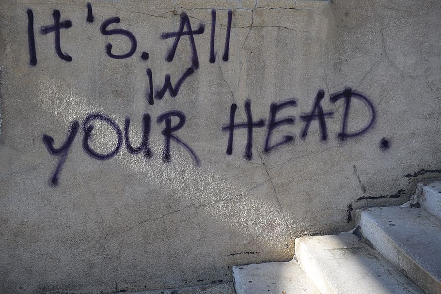 it's all in you head printed wall, text, western script, communication, HD wallpaper