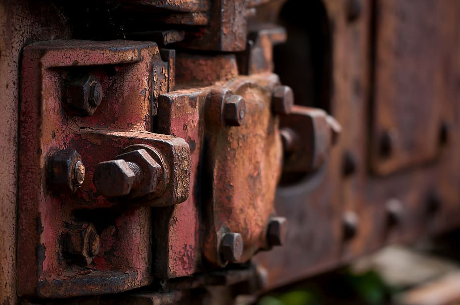 Blurry Photography of Red Metal Auto Part, bolts, close-up, corroded HD wallpaper