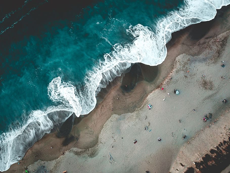 aerial photography of tidal wave and sand, beach, shore, coast