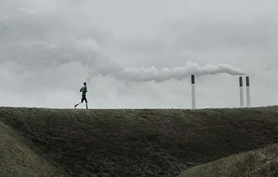 man running on grass field, nature, person, human, outdoors, weather HD wallpaper