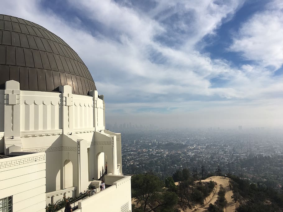 observatory, overlook, scenery, dome, smog, los angeles, scenic HD wallpaper