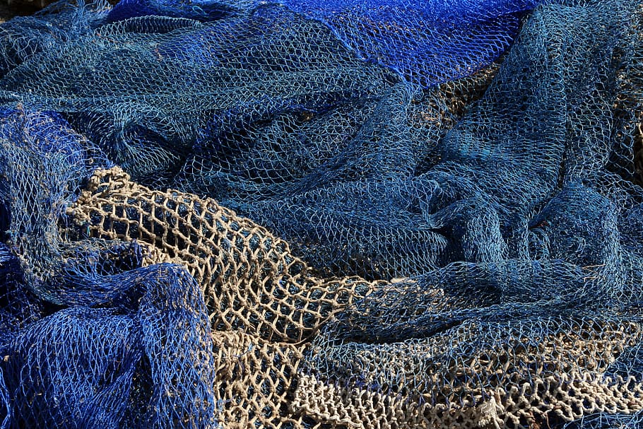 morocco, essaouira, fishing nets, harbor, blue, full frame