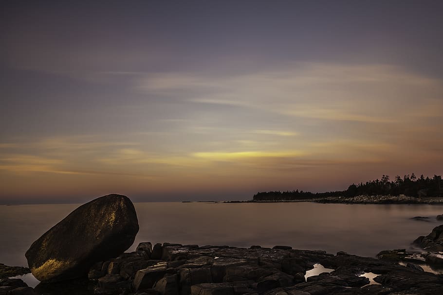 canada, tor bay, sky, rock, rock - object, solid, water, sunset HD wallpaper