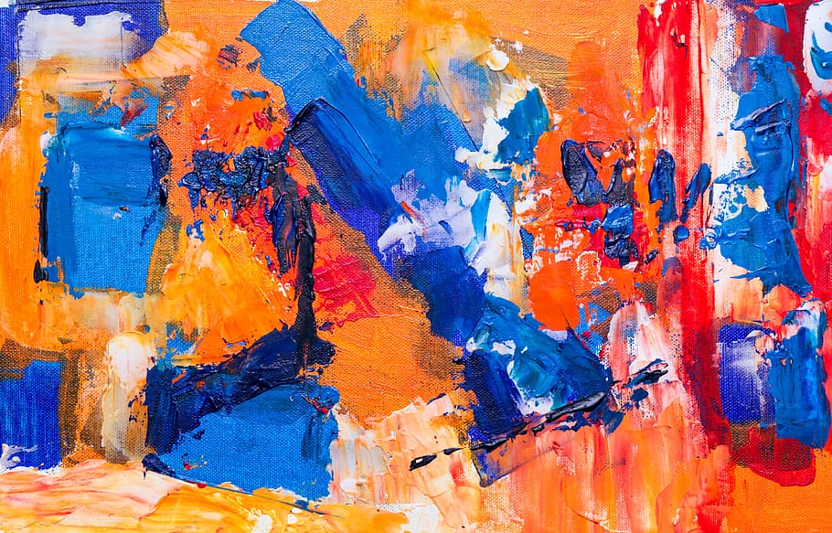 orange and blue abstract painting, wallpaper, texture, brush