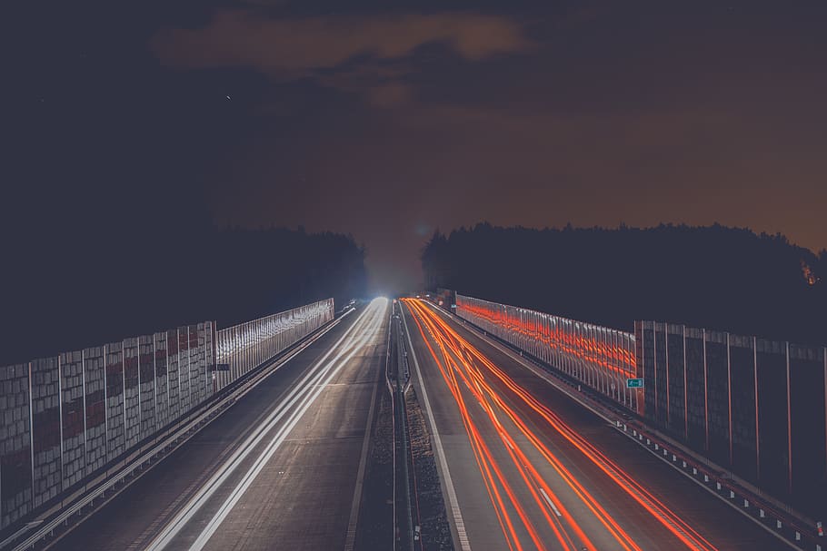 highway, road, light, trail, nikon, lighttrails, cars, night HD wallpaper