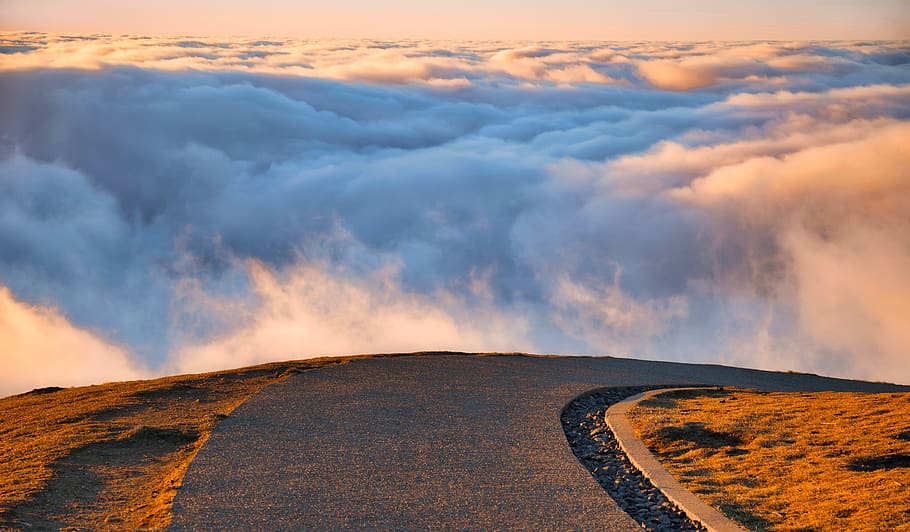 landscape, sky, cloud, mountain, road, path, sunset, france HD wallpaper