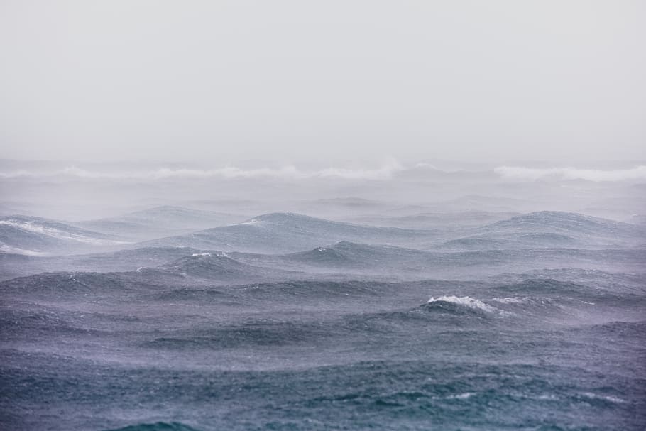 sea, ocean, water, waves, nature, fog, rain, sky, cloud - sky HD wallpaper