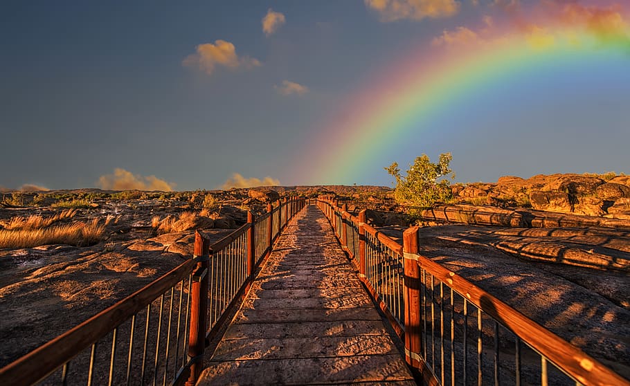 HD wallpaper: Rainbow, colorful, colourful, path, scenic, sky, walkway ...