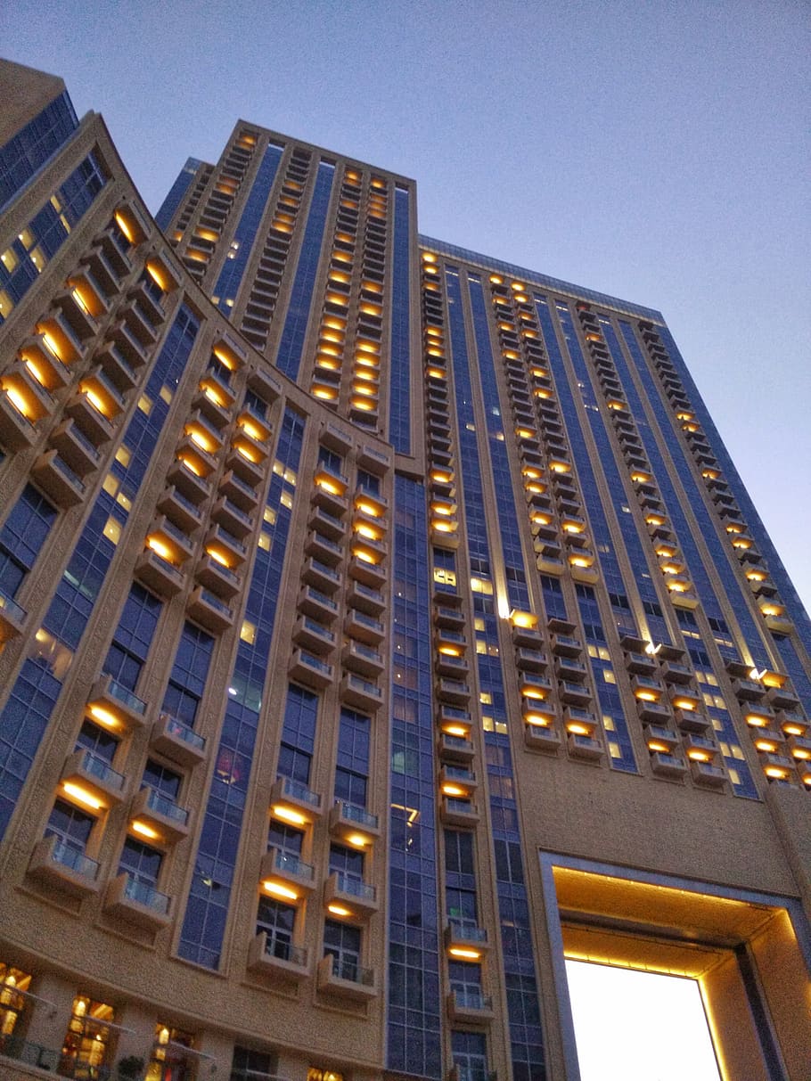 building, hotel, sky creeper, dubai, low angle view, building exterior HD wallpaper
