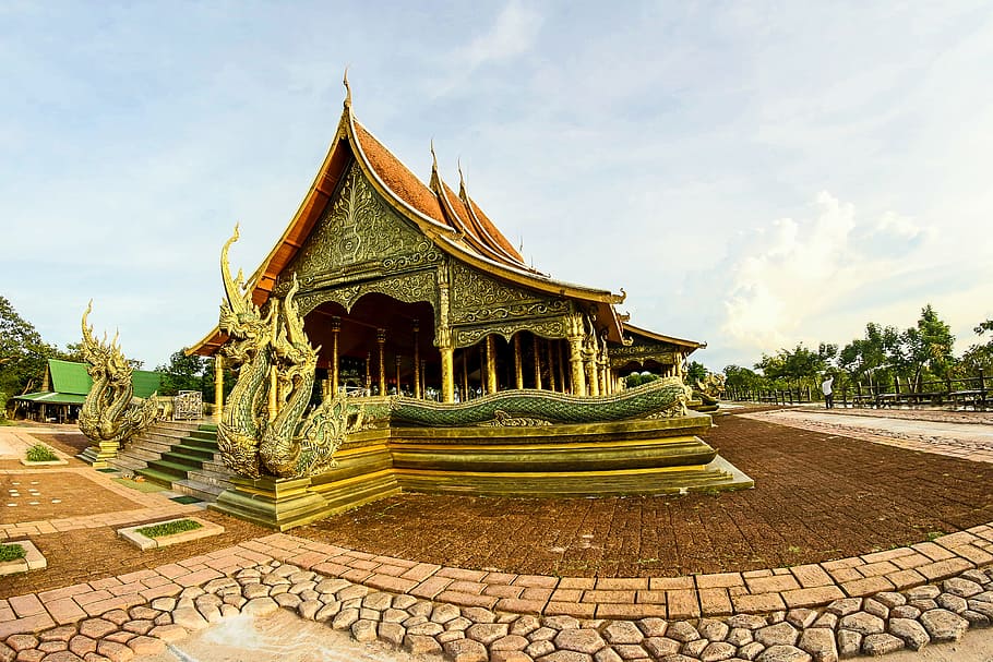 Green and Brown Pagoda Temple, architectural, architecture, Asian HD wallpaper