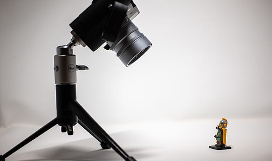 black camera with tripod stand, electronics, toy, microscope HD wallpaper