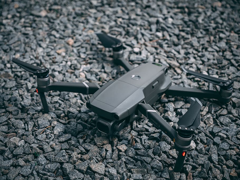 Gray Quadcopter Drone, digital device, stones, technology, high angle view HD wallpaper